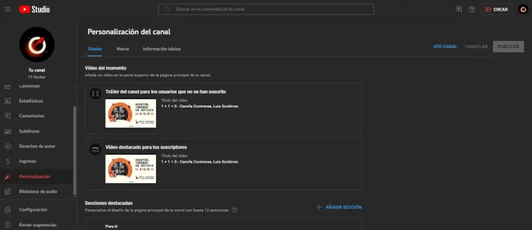 Personalización de canal de Youtube